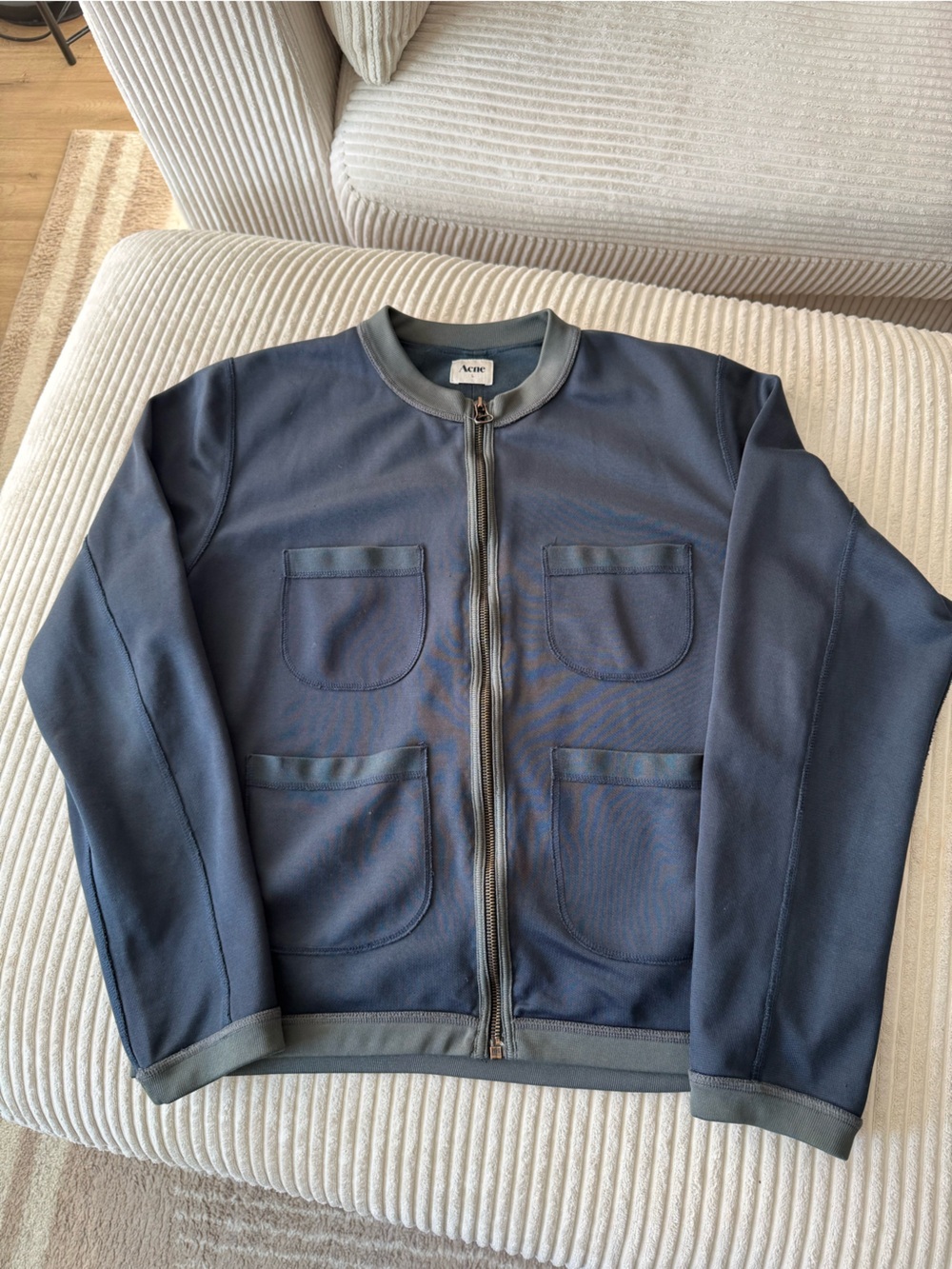 Acne Navy Zip Cardigan-Style Sweatshirt